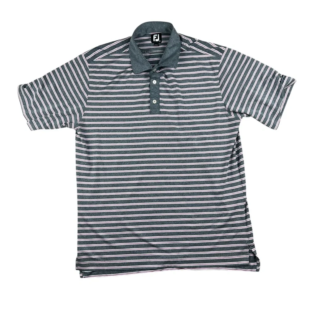 Footjoy FJ Polo Shirt Men's XL Grey Pink Golf Striped Athletic‎ Preppy Stretch
